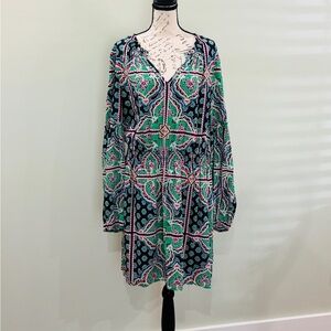 Blue and Green Long Sleeve Dress